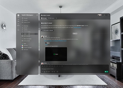 Slack for Vision OS chat design figma freelance glassmorphism product design saas saas design ui uiux uiux design user experience user interface ux uxui vision os web app web app desigin web application web design