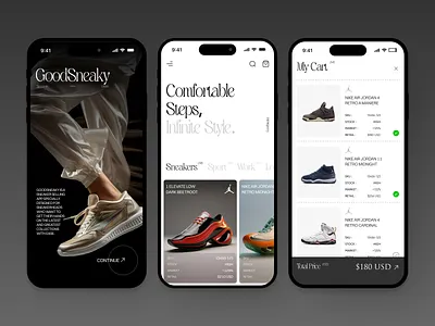 GoodSneaky - Sneakers Store Mobile App app buy clean e commerce ecommerce fashion footwear marketplace mobile mobile app mobile design product shoes shop shopify sneakers store store app ui ux