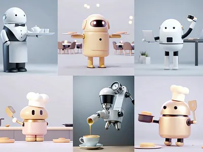 Café Service Robots 3d 3d art 3d illustration 3dart android blender branding character character design chatbot claystock design future illustration mascot render robot robot illustration