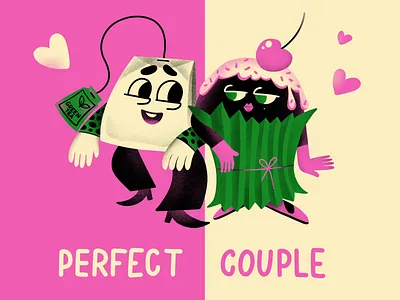 Tasty Valentine Couples: Tea and Cake animation character art couple design design studio digital art digital illustration food graphic design illustration illustrator love marketing motion graphics romantic saint valentine valentine