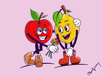 Apple and Peach Romance Illustration 2d illustration cartoon cartoon illustration character illustration graphic design illustration packaging design packaging illustration product illustration