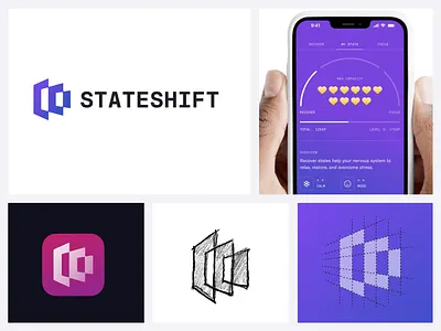 Stateshift Logo app brand health healthcare identity improve ios layers logo mark meditate mindfulness overlap purple stack symbol yoga