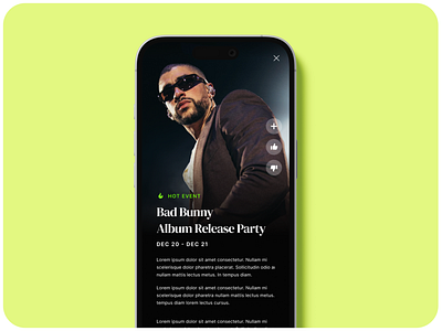 Mobile App app artist bad bunny creative design green mobile music social ui ux