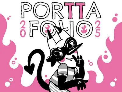 PORTTAFOLIO 2025 black and white branding character design demon devil fire graphic design illustration ilustracion logos pink portfolio vector