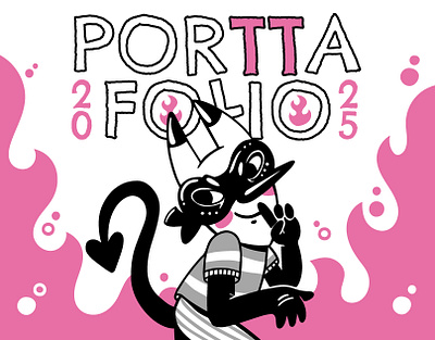 PORTTAFOLIO 2025 black and white branding character design demon devil fire graphic design illustration ilustracion logos pink portfolio vector