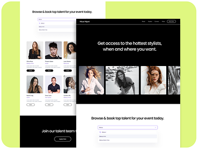 Muse Mgmt Landing Page agency black branding creative design entertainment landing landing page social talent ui ux web website design
