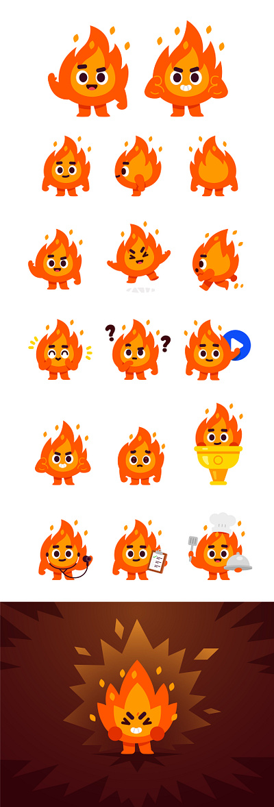 Flame Mascot for Health Company branding cartoon character creative design digital emoji emoticon fire fireplace flame flat funny graphic design health illustration logo mascot ui vector