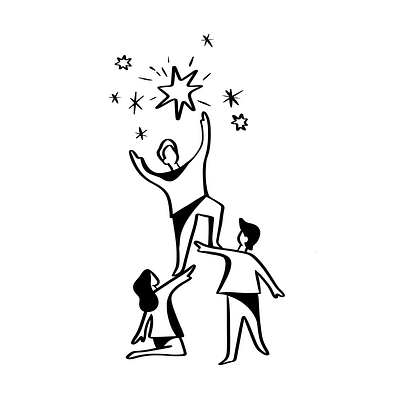 Teamwork characters coworkers friends help illustration lifting reaching for the stars stars stylized teammates