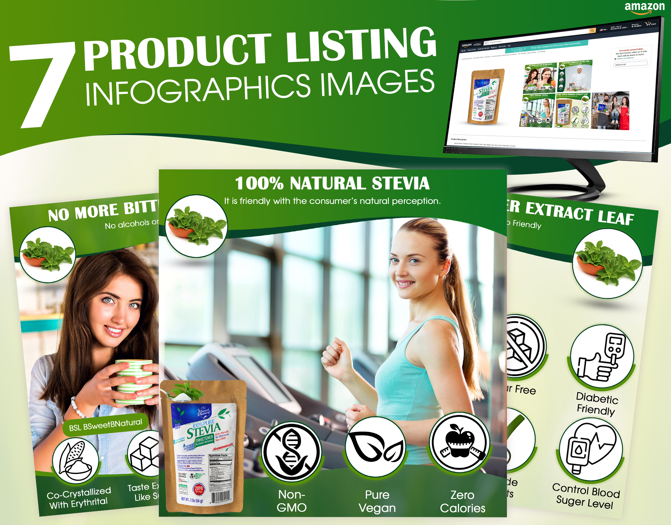 Natural Stevia a content amazon amazon listing ebc graphic design infographic listing listing images product design product listing