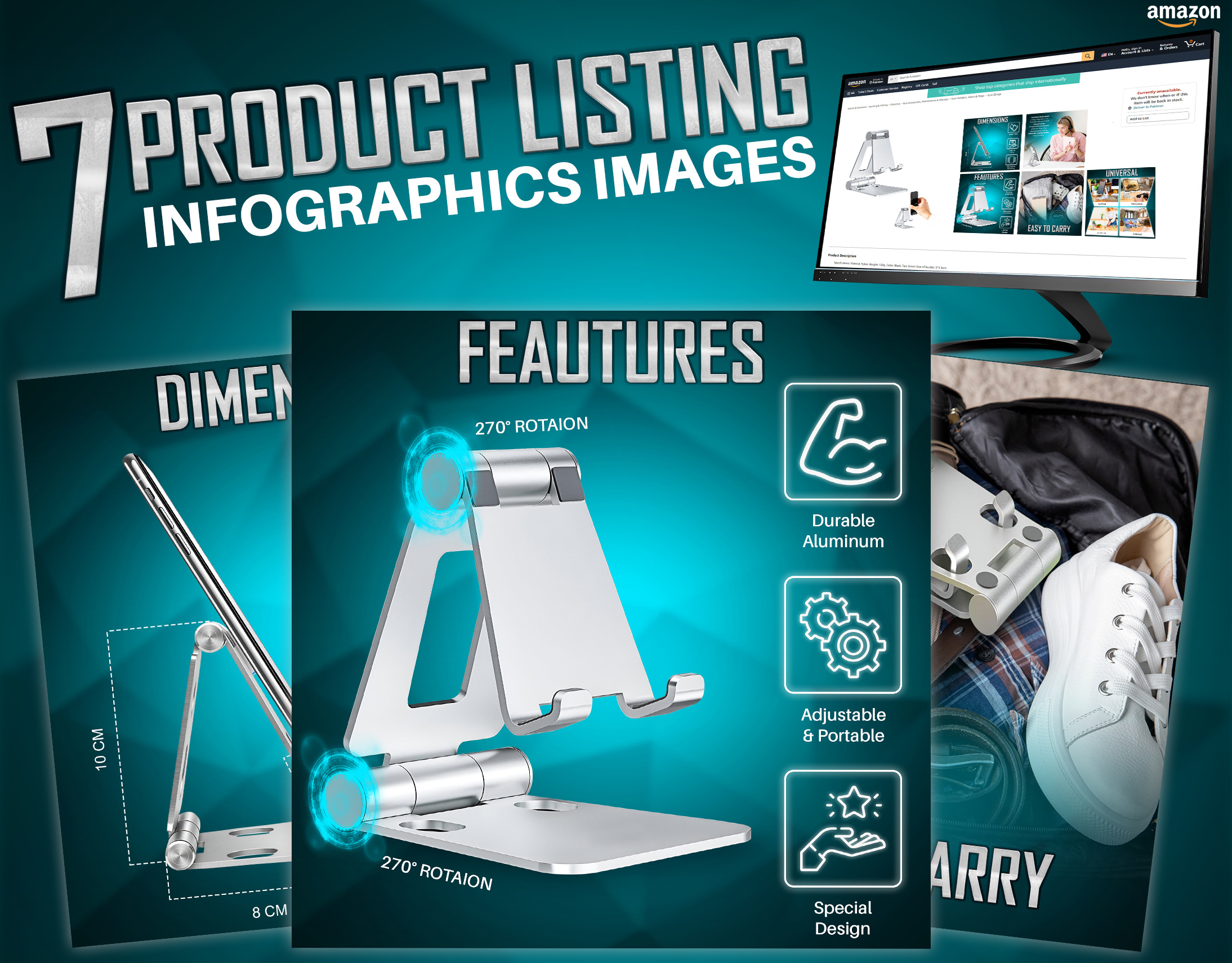Mobile Stand a content amazon amazon listing ebc graphic design infographic listing listing images product design product listing