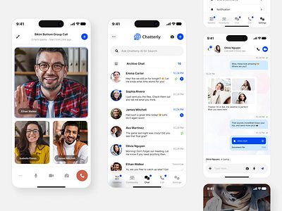 Chatterly - Messanger App call chat chatting clean design iphone meeting message messanger mobile mobile app mobile chat mobile design mockup chat product design ui ux videocall