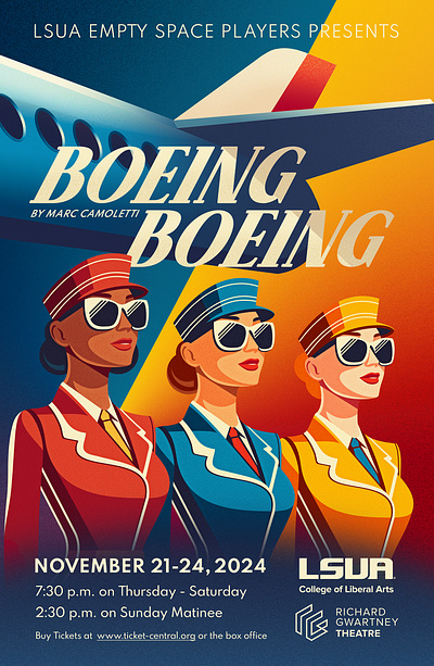 Boeing Boeing Poster airplane boeing flight illustration lsu lsua poster retro theater