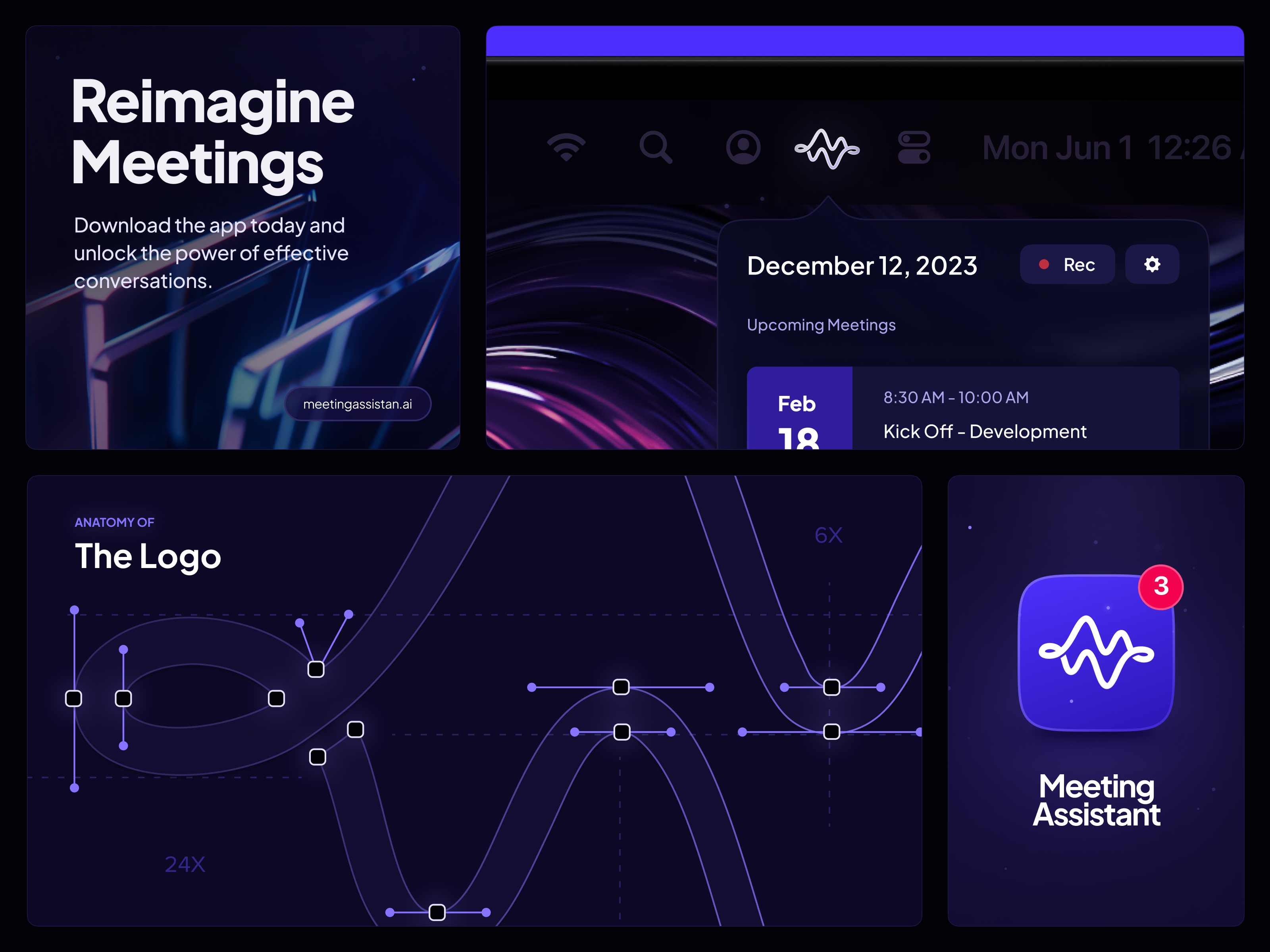 Meeting Assistant: The Logo ai app icon brand brand identity branding dtailstudio guidelines identity logo logo design logotype symbol visual identity waveform wordmark