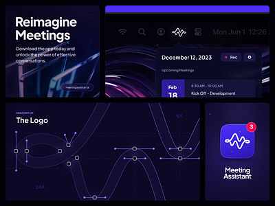 Meeting Assistant: The Logo ai app icon brand brand identity branding dtailstudio guidelines identity logo logo design logotype symbol visual identity waveform wordmark