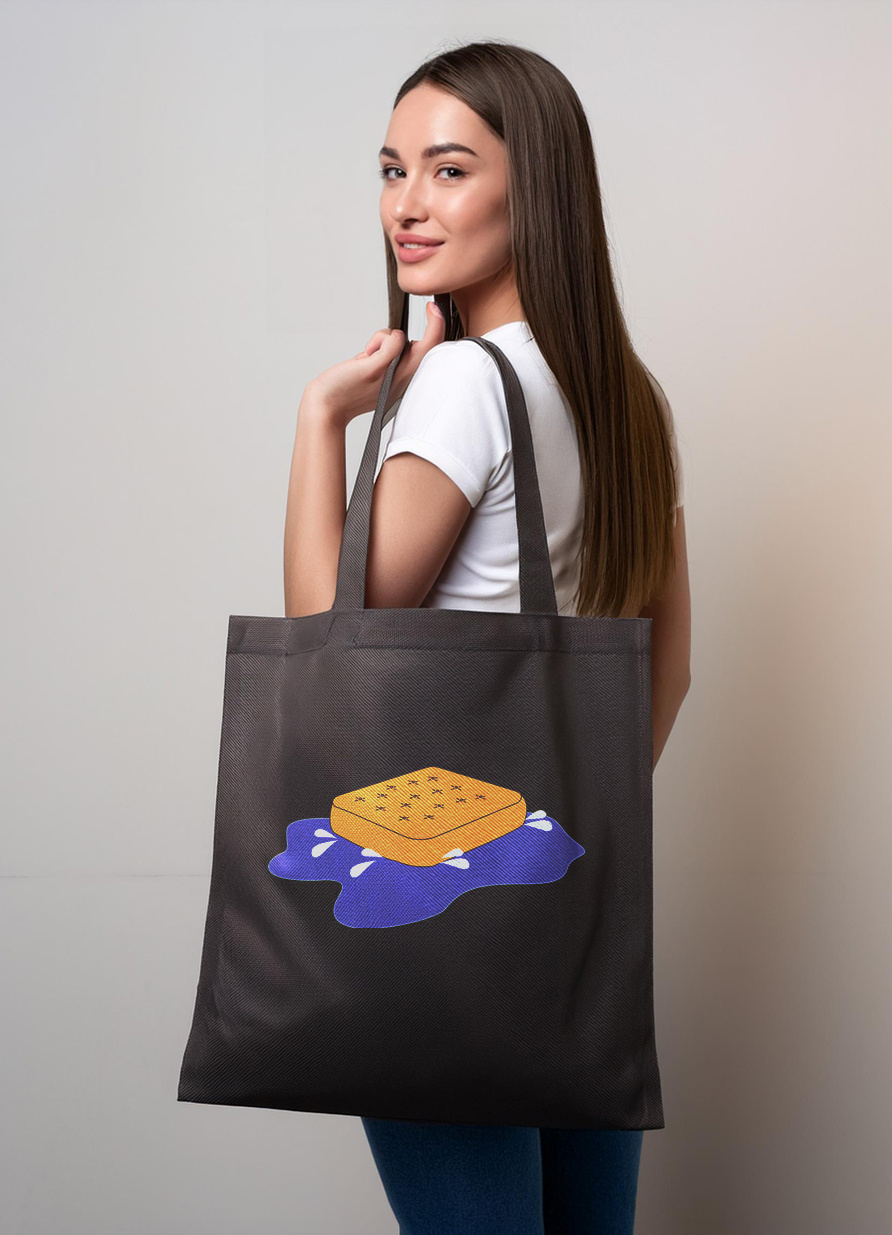 WATERPROOF MATTRESS OR SOS design illustration logo tote bags