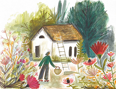 Woman In Garden abstract illustration book illustrator childrens book colored pencil drawing flower scene garden garden drawing garden home garden illustration gardener gardening green house greenhouse kids illustrations mixed media mixed media illustration playful illustration scene illustrator water color illustration water color scene