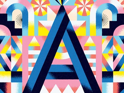 Afar Magazine Feature Opener "A" Illustration abstract blue design flat geometric grain illustration letter minimal pattern shapes texture typography vector