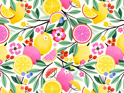 Pink Lemonade Pattern blossom botanical floral flower lemon lemonade pattern pink