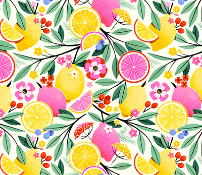 Pink Lemonade Pattern blossom botanical floral flower lemon lemonade pattern pink