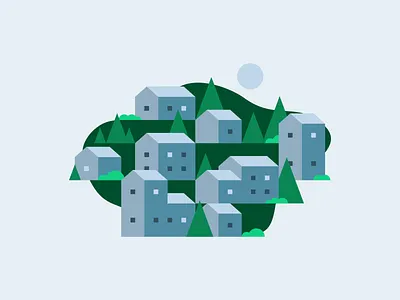 Geometric Hillside agrib buildings city clean country geometric graphic design green hill hillside homes houses illustration minimal minimalism spot spot illustration stacked town unique