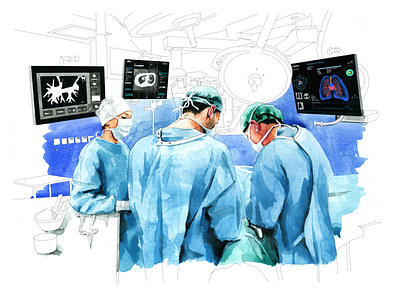 Illustration for American Hospital 2 aquarelle artwork clinic doctor hospital illustration medicalillustration medicine medilac operation sketch watercolor watercolour