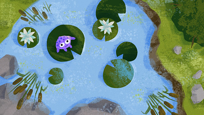 Croaking Frog animal character flat illustration frog illustration lake nature pond