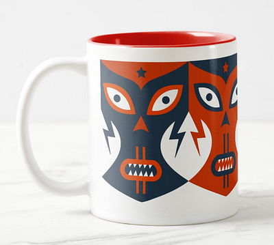 Lucha Libre Mask Mug cartoon graphic cartoon graphics cartoon pattern coffee mug gold graphics graphics lucha libre merch design merch drop merch graphics pattern design red white blue