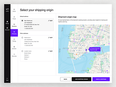 Shipping Origin Selection UI address clean design dailyui dashboard delivery design inspiration design trends dribbble ecommerce logistics minimal modern ui shipping ui ui design user experience user interface ux ux design web app