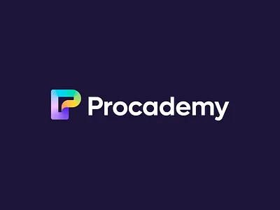 Procademy logo design academy arrow branding colorful connection e learning flow gradient icon learn letter logo mark negative space p pro procademy student study technology