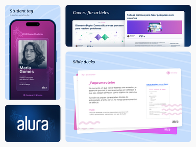 Graphic Materials created for a learning platform - Alura blog cover branding graphic design presentation slides web design