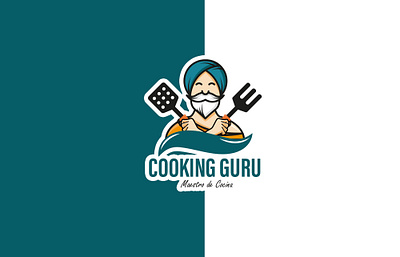 Cooking Guru Logo Branding art black blue branding character cooking design food fork graphic design guru illustration logo orange restaurant vector