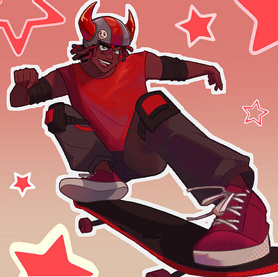 Skate Demon actionpose animeskater digitalillustration edgyart extremesports graphic design punkaesthetic redenergy skateart skateboarder urbanvibes