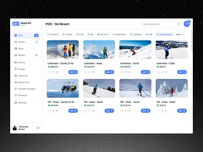 POS Ski Resort, Light Mode, System Design design interface light mode light theme mobile mobile design pos pos design product product design ski design ski pos system design ui user experience user interface ux web web design web system