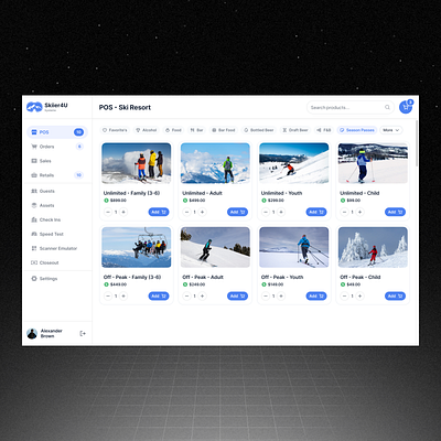 POS Ski Resort, Light Mode, System Design design interface light mode light theme mobile mobile design pos pos design product product design ski design ski pos system design ui user experience user interface ux web web design web system