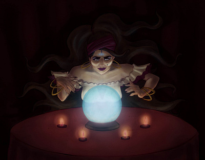 The Fortune Teller’s Secret crystalball darkfantasyart fantasyillustration fortuneteller magicalaesthetic mysticarts occultmystery prophecyunfolds spiritualvision witchyvibes