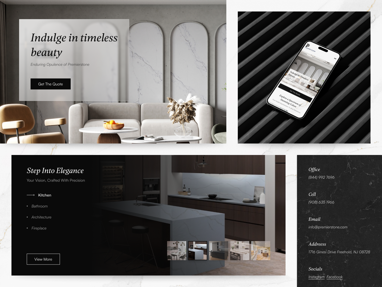 Luxury Stone Dealer's Web Catalogue (Premierstone) brand website catalogue clean contact us copywriting creative details filters freelance granite hero hero section mobile design perks responsive reviews ui design uiux ux design web design