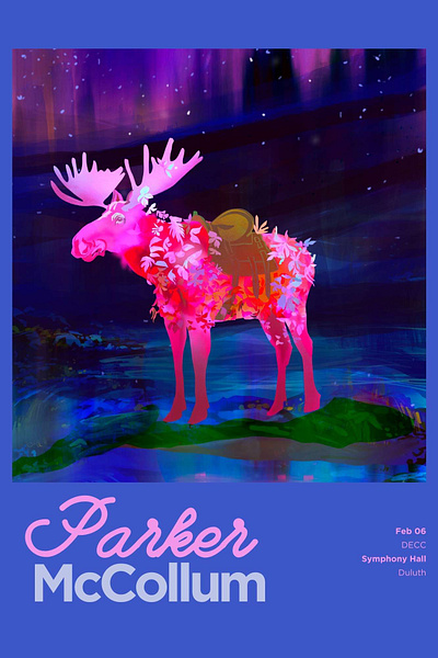 Parker McCollum concert poster Commission aurora borealis band art concert poster country singer cowboy ginger juel lasso minnesota minnesota artist minnesota designer moose music poster north shore northern lights ohgraet parker mccollum pink moose saddle western