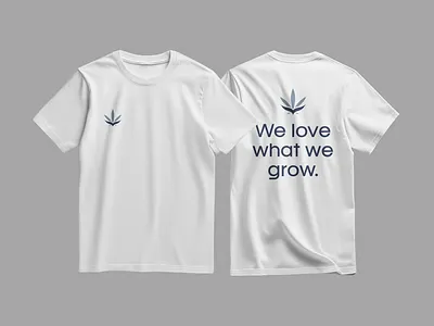 We Love What We Grow Shirt Cannabis Client Clothing Tee Mockup branding bud cannabis clothing company design dope fire flower graphic design illustration kush logo marijuana mockup pot shirt tee visual identity weed