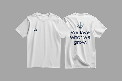 We Love What We Grow Shirt Cannabis Client Clothing Tee Mockup branding bud cannabis clothing company design dope fire flower graphic design illustration kush logo marijuana mockup pot shirt tee visual identity weed