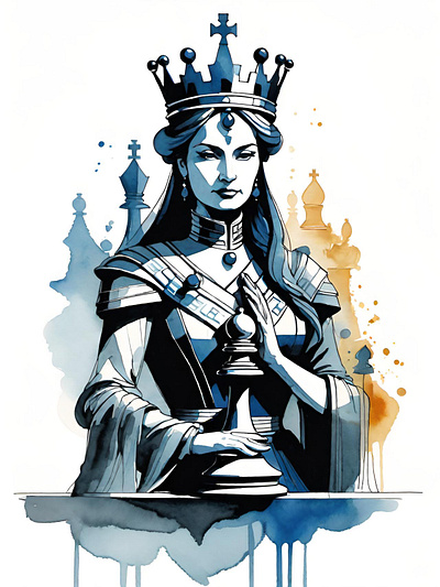 Chess Queen bishop board game board games chess chess board game games queen queens watercolor