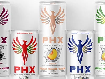 PHX Product Design Lineup - Sports and Wellness Drink 3d design branding can design graphic design illustration ognen trpeski packaging phx drink product branding product design sports drinks trpeski design trpeskidesign wellness drinks