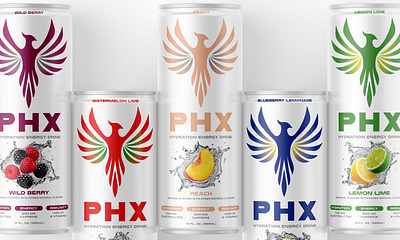 PHX Product Design Lineup - Sports and Wellness Drink 3d design branding can design graphic design illustration ognen trpeski packaging phx drink product branding product design sports drinks trpeski design trpeskidesign wellness drinks