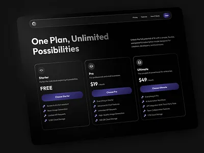 Minimal Pricing Page Exploration dark mode interface landing minimal minimalist pricing pricing for landing page design pricing page pricing plan pricing section section landing pricing ui uiux ux web design