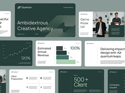 Quantum Deck Presentation agency branding business card company creative deck design digital graphic design green guideline illustration logo marketing pitch presentation startup ui