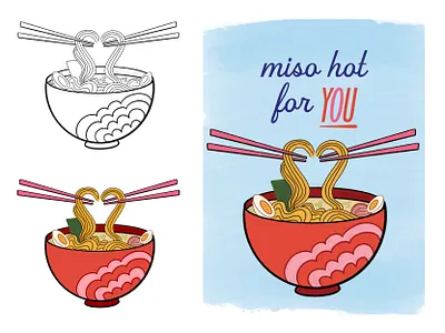 Miso Hot For You Ramen Valentine's Illustration greeting card illustration love procreate ramen valentines day