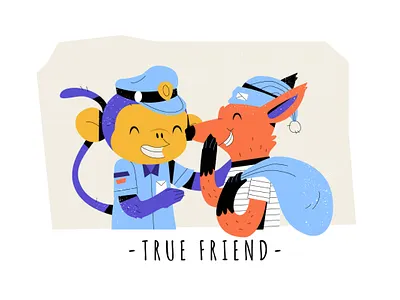 Police and Thief Illustration animal art concept cover drawing flat fox friendship illustration monkey