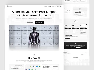 🚀 SwiftSupport: AI-Powered Customer Support Landing Page aichatbot automation businesstools customerservice customersuccess customersupport dataanalytics emura emura studio minimalui omnichannelsupport saasdesign smartticketing supportdashboard techstartup