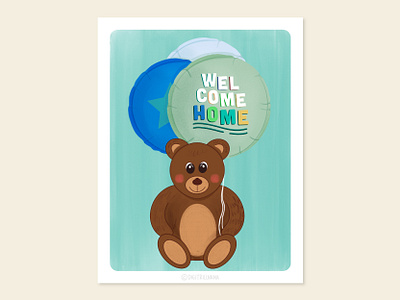 Welcome Home Teddy Bear Illustration balloons greeting card illustration procreate teddy bear welcome