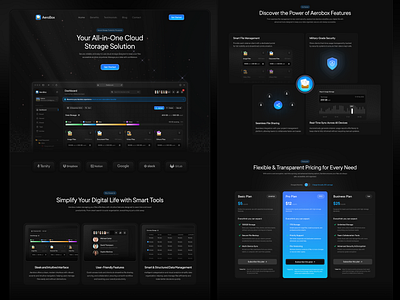 Aerobox - Landing Page Clouds Storage 🗂️ app design bento bento grid card darkmode dashboard details drive file folder google drive gradient icon landing page darkmode saas saas dark storage storage app ui design website darkmode