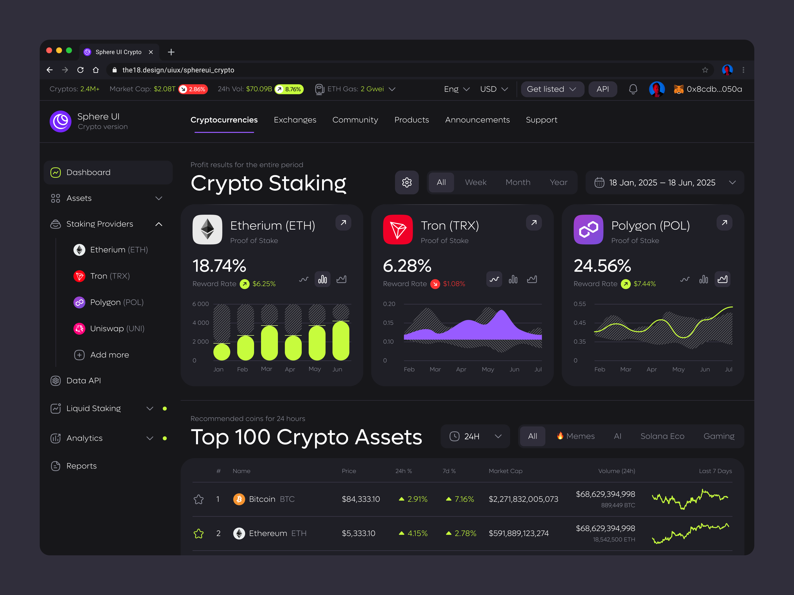 Example of Sphere UI: Crypto (UI KIT)